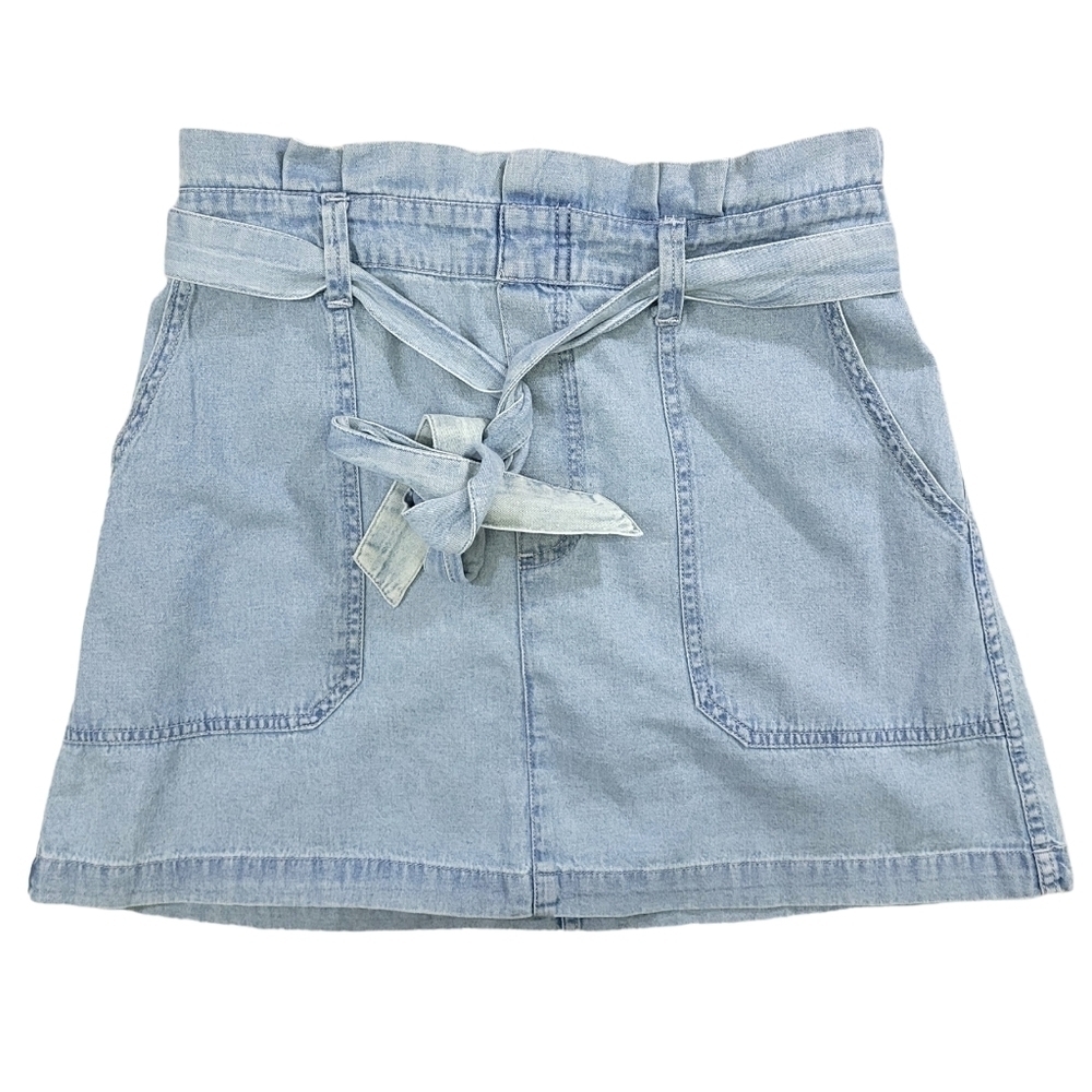 American Eagle Faded Look Light Wash Denim Stretchy Skirt 100% Cotton Size M‎